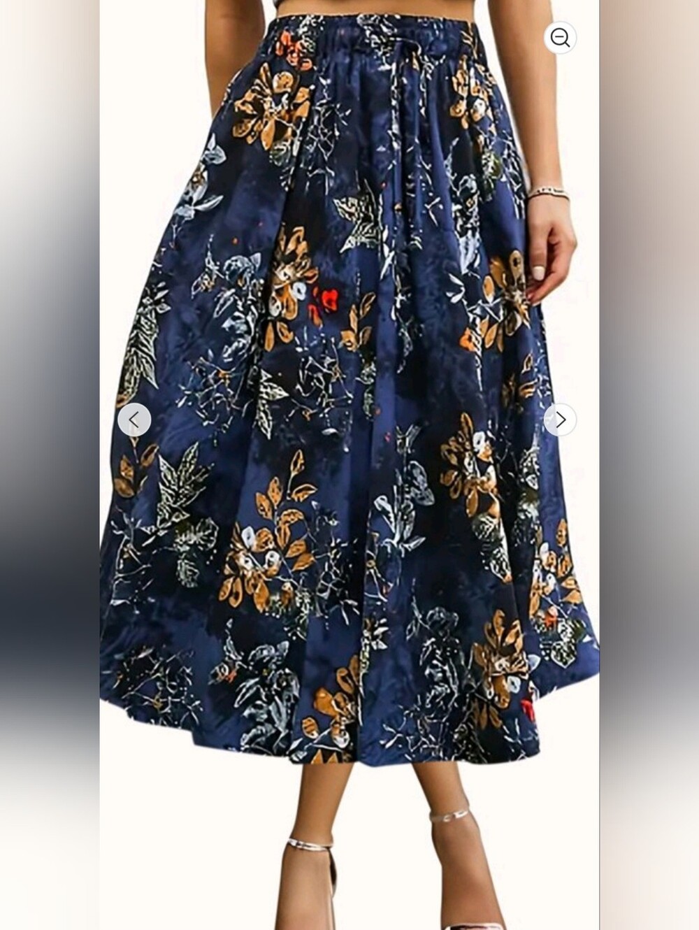 Abaadlw Women's Blue Floral Lined Elastic Waist Autumn Midi Maxi Skirt Sz Medium